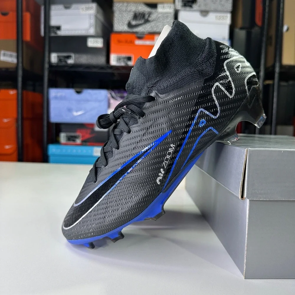 Nike Zoom Superfly 9 Elite FG Black Blue DJ4977-040 Men's 7/Women 8.5 Cleats NEW